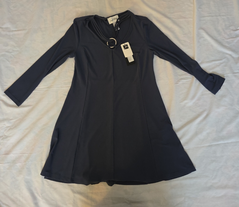 Joseph Ribkoff Mineral Blue Long-Sleeve A-Line Dress with Ring Detail
